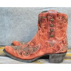 Lane Starry Night Boots Womens 7.5 Brown Leather Ankle‎ Western Studded 0240